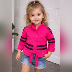 COOGI Pink Button-Up Jacket with Black Stripes